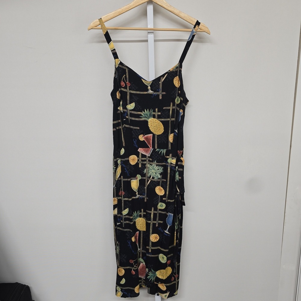 Tori Richard Honolulu‎ Womens Black Tropical Cocktail Fruit Print Midi Dress M